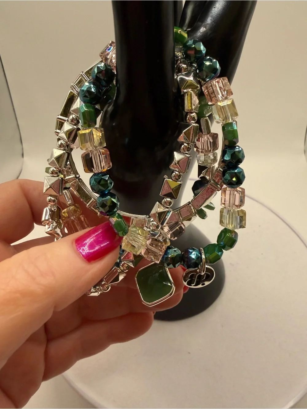 Bomb Pqrty Crystal Beaded Multi-Strand Bracelet - Green & Pink